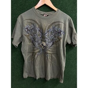 GWP Sport Skull Face Graphic Green Shirt Size M Affliction Style